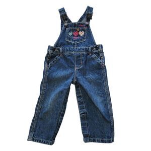 Osh Kosh B’gosh Baby Girl 12 Month Denim Overalls Snap Seat Hearts Pants Cute